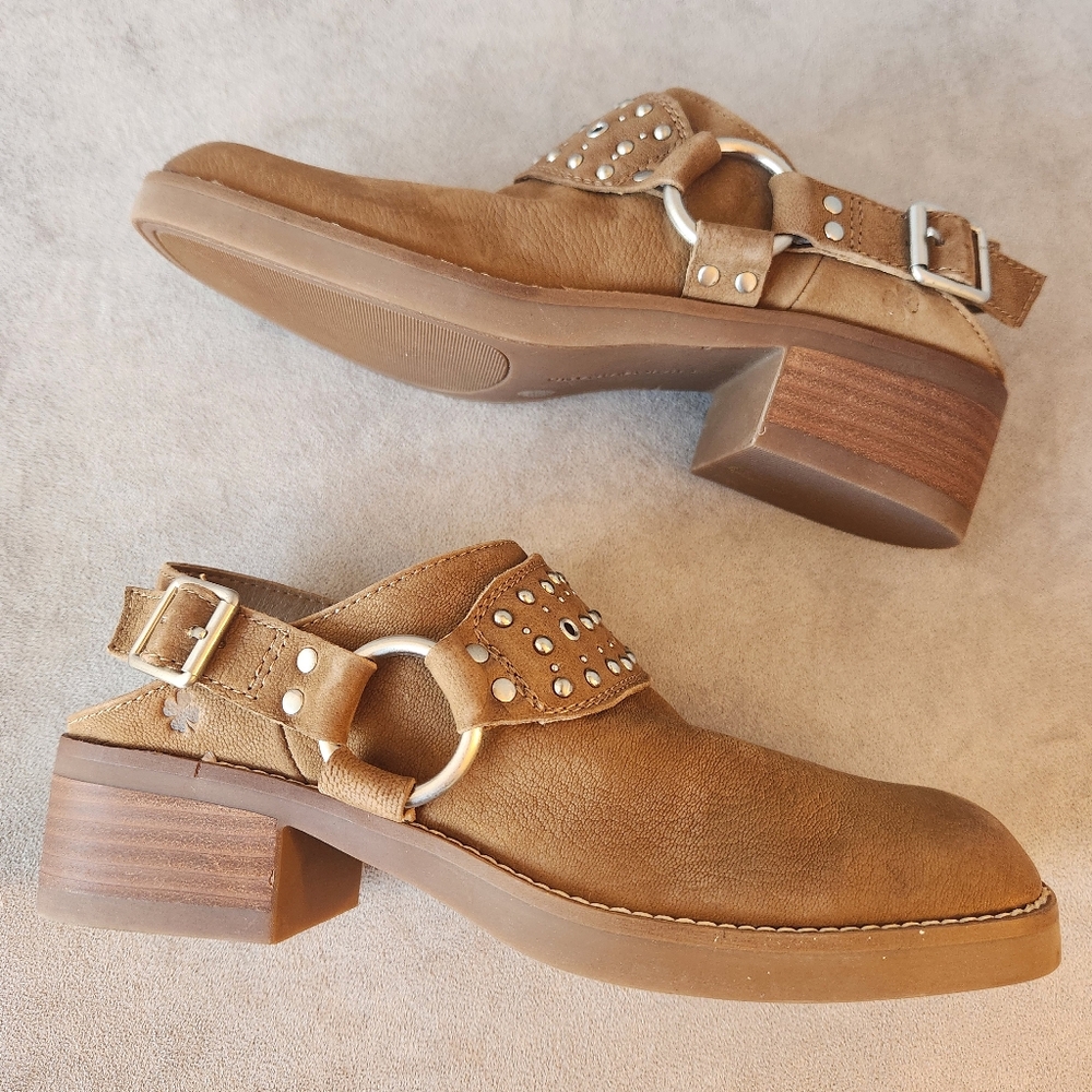 Lucky Brand Slingback Boots 7.5 Tan Leather Harness Kalv Studded Western New$130